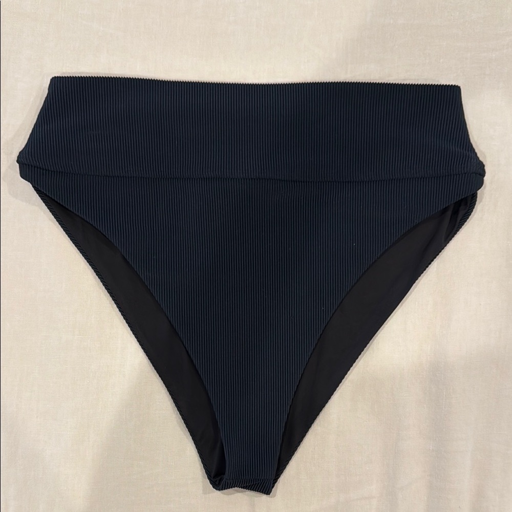 Beach Riot Ribbed High-Waisted Black Bikini Bottom Sz L